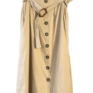 Live 4 Truth Beige Button-Front A-Line Midi Skirt with Belt EUC SIZE MEDIUM 6JT